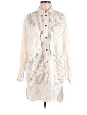 Zara Cream Eyelet Button-Down Tunic Shirt